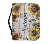 Ceudet Housse de bible pour homme et femme - Sac à main tendance pour accessoires bibliques - Étui de transport avec poche zippée - Cadeaux, Welcome Tournesol Bee Grain de bois, XXLarge