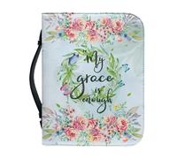 Ceudet Housse de bible pour homme et femme - Sac à main tendance pour accessoires bibliques - Étui de transport avec poche zippée - Cadeaux, Couronne de fleurs My Grace is Enough, X-Large