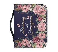 Ceudet Housse de bible pour homme et femme - Sac fourre-tout tendance à fermeture éclair pour les écritures - Sacs à main tendance pour articles quotidiens et cadeaux, Rose papillon Be Strong and