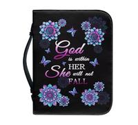 Ceudet Housse de Bible violette et bleue pour femme - Étui de bible en cuir avec poignées - Étui de transport pour femme - Protecteur de livre pour les amateurs de livres, cool A, L, Écriture de foi