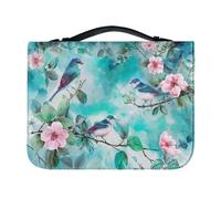 Ceudet Housse de la Bible en similicuir pour homme et femme - Motif colibri - Étui fourre-tout pour carnet de chèques, stylos, journal d'étude, bibliothèque, bleu et rose, taille XL, Oiseau Fleur -