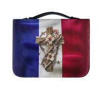 Ceudet Housse de la Bible en similicuir pour homme et femme - Motif colibri - Étui fourre-tout pour carnet de chèques, stylos, journal d'étude, bibliothèque, bleu et rose, taille XL, Croix drapeau