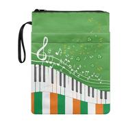 Ceudet Housse de livre légère à fermeture éclair sur le thème de la Saint-Patrick avec poche avant et corde pour homme et femme, motif trèfle de la Saint-Patrick, Drapeau Irlandais Note de Musique