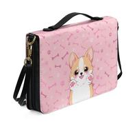 Ceudet Housses de Bible en cuir pour Bible occidentale personnalisées pour femmes et hommes - Housse de bible extra large pour homme et femme, Pink Bones Corgi, xx-large