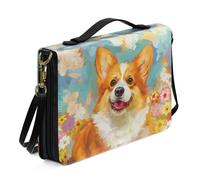 Ceudet Housses de Bible en cuir pour Bible occidentale personnalisées pour femmes et hommes - Housse de bible extra large pour homme et femme, Corgi fleuri, M