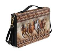 Ceudet Housses de bible en cuir pour homme et femme avec poches, kit d'accessoires bibliques, Troupeau de chevaux, XL