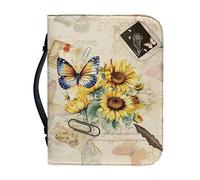 Ceudet Housses de bible pour homme et femme en cuir synthétique avec poignée pour fournitures d'étude biblique, L, Trombones papillon tournesol, xx-large