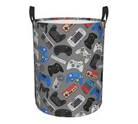 Ceudet Panier à linge avec manette de jeu vidéo fond gris - Panier de rangement pour jouets, vêtements - Pour la maison, la salle de bain, la chambre à coucher, le dortoir, la crèche, 62 l