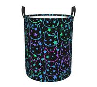 Ceudet Panier à linge circulaire Motif étoiles et chats