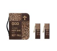 Ceudet Sac à main bible en cuir synthétique pour femme et fille avec poignée durable et marque-pages, taille M-2XL, Croix léopard, L-10.2"x7"x1.9"
