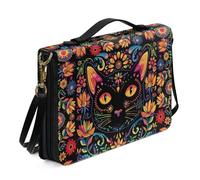 Ceudet Sac de bible en cuir avec bandoulière et poignée à fermeture éclair pour femmes et filles, noir, taille L, Fleur de chat - Noir et orange, XXL