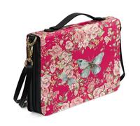 Ceudet Sac de bible en cuir avec bandoulière et poignée à fermeture éclair pour femmes et filles, noir, taille L, Fleur papillon rose vif, M