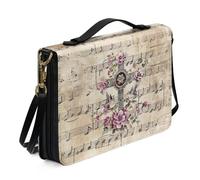 Ceudet Sac de bible en cuir avec bandoulière et poignée à fermeture éclair pour femmes et filles, noir, taille L, Croix Colibri Note de musique Beige, L