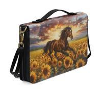 Ceudet Sacs bibliques fantaisie pour femmes et filles en cuir synthétique avec sangle et poignée marque-page Sac d'église, Tournesols Cheval Brun, x-large