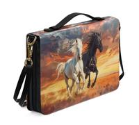 Ceudet Sacs bibliques fantaisie pour femmes et filles en cuir synthétique avec sangle et poignée marque-page Sac d'église, Cheval Coucher de Soleil, 2 XL