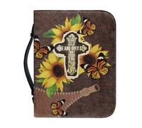 Ceudet Une housse de Bible portable imprimée avec poignée et fermeture éclair, sac fourre-tout en cuir pour enfants et adultes, étui de transport robuste et léger pour les amateurs de livres, Croix