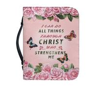 Ceudet Une housse de Bible portable imprimée avec poignée et fermeture éclair, sac fourre-tout en cuir pour enfants et adultes, étui de transport robuste et léger pour les amateurs de livres, Fleur