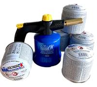 CEVAL France - Chalumeau/Lampe à souder PRO 200 avec allumage Piézo + 5 cartouches de gaz 190 g - Butane/Propane - Flamme réglable pour bricolage, plomberie et cuisine