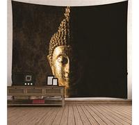 CEVAN Tapisserie Murale Enfant Tableau Decoration Murale Homme Femme Tête De Bouddha sur Le Thème du Bouddhisme Tapisserie Cuisine Décoration Murales Le Noir 200x200cm