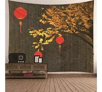 CEVAN Tapisserie Murales 3D Tenture Murale Paysage Lanterne Érable Tapisserie Murale Personnalisée Tenture Murale Indie Tissu Décoratif pour Suspension Murale Rouge Jaune 200x150cm