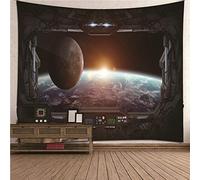 CEVAN Tapisserie Murales Japonais Manga Tenture Murale Pastel Paysage De Fenêtre De Vaisseau Spatial Tapisserie Murale Chambre Revêtement Mural Salle De Bain Gris 200x200cm