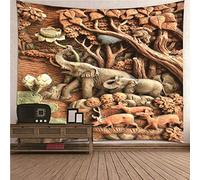 CEVAN Tapisseries Panoramiques Revêtement Mural Enfant Statue d'animaux De La Forêt Tapisserie Murale Femme Affiche Décoration Murale Marron Gris 240x220cm