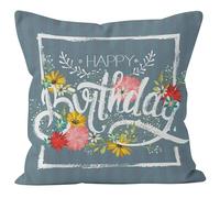 CEVAN Tissu De Lin Coussin Décoratif Canapé Taie d'oreiller De Salon Joyeux Anniversaire Housse De Coussin Hippie Taie d'oreiller Lot Linge Housses De Coussin 45x45cm,1Pcs