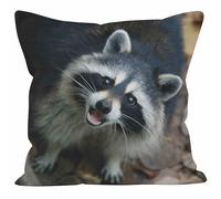 CEVAN Tissu De Lin Housse Coussin De Grossesse Taie d'oreiller Personnalisé Raton Laveur Mignon Housse Coussin Jardin Impermeable Taie d'oreiller en Satin 45x45cm,1Pcs