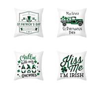 CEVAN Tissu Polyester Housse Coussin Sol Taie d'oreiller Fermeture Éclair Le Jour De La Saint-Patrick Housse Coussin Jungle Taie d'oreiller Personnalisable Vert 40x40cm, 4Pcs