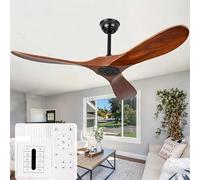 Ceversa Ventilateur de plafond en bois de 132,1 cm sans lumière sans lumière avec télécommande, hélice en noyer avec 3 pales pour patio, intérieur et salon
