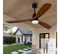 Ceversa Ventilateurs de plafond de 152,4 cm avec lumières et télécommande, ventilateur de plafond extérieur en bois pour porche avec lumière LED à intensité variable, 3 pales en noyer, moteur CC
