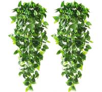 CEWOR Lot de 2 fausses plantes de lierre artificielles à suspendre de 1,1 m pour mariage, mur, maison, terrasse, intérieur, extérieur, étagère, bureau (sans paniers)