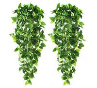 CEWOR Lot de 2 fausses plantes de lierre artificielles à suspendre de 1,1 m pour mariage, mur, maison, terrasse, intérieur, extérieur, étagère, bureau (sans paniers)