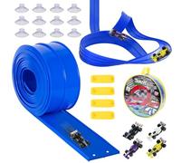 CEWROM Circuit de course automobile 5 m pour Hot Wheels, piste de course pour enfants de 3, 4, 5, 6 ans, circuit automobile, jouet avec 4 véhicules en alliage léger, ventouses, cadeaux pour garçons et