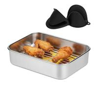 CEWROM Plat à gratin en acier inoxydable avec égouttoir et poignées de protection contre la chaleur, accessoires pour friteuse à air chaud, compatible avec Airfyer Ninja, Cosori, Philips, etc. Sans