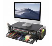 CEWROM Support d'écran avec tiroir, rehausseur d'ordinateur à 2 niveaux avec tiroir, organiseur de bureau et accessoires, support ergonomique pour accessoires de bureau, 48,5 x 25,5 x 15 cm (noir)