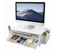 CEWROM Support d'écran avec tiroir, rehausseur d'ordinateur à 2 niveaux avec tiroir, organiseur de bureau et accessoires, support ergonomique pour accessoires de bureau, 48,5 x 25,5 x 15 cm (blanc)