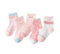CEWW Lot de 5 paires de chaussettes fantaisie en coton pour garçons et filles - Motif dinosaure - Licorne mignonne - Lapin - Chaussettes amusantes pour enfants âgés de 2 à 10 ans, cœur rose, 8-10 ans