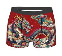 Cexiakong Boxer chinois dragon rétro boxer homme hipster élastique sport sous-vêtements confortables pour hommes sous-vêtements confortables, D rouge., S