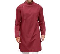 Cexiakong Caftan à manches longues pour homme avec boutonnière - Vêtement de prière musulman - Robe afghane vintage - Tunique à col montant - Chemise de travail d'été légère à manches longues - Coupe