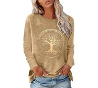 Cexiakong Carnaval Cowgirl T-shirt à manches longues pour femme Vintage Country Musique Automne T-shirt Randonnée Voyage Sweat-shirt Tees Tops Arbre de Vie Arbre de Vie Celtique Nordique T-shirt à