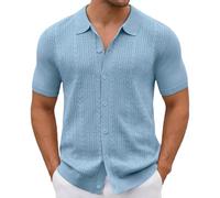Cexiakong Chemise d'été unie à manches courtes pour homme - Chemise hawaïenne boutonnée - Chemise de vacances - Col à revers - Chemise de plage - Chemise d'été - Coupe ample - Chemise à manches