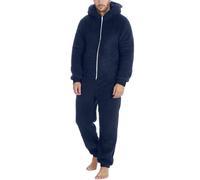 Cexiakong Combinaison d'hiver chaude pour homme - Pyjama en polaire Teddy - Une pièce - Douillette - Douce - Longue couleur unie - Avec fermeture éclair et poches - Onesie, O bleu marine, XXXL