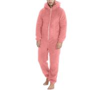 Cexiakong Combinaison d'hiver chaude pour homme - Pyjama en polaire Teddy - Une pièce - Douillette - Douce - Longue couleur unie - Avec fermeture éclair et poches - Onesie, O rose., XXXXXL