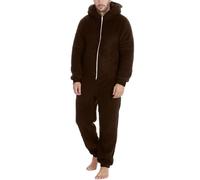 Cexiakong Combinaison d'hiver chaude pour homme - Pyjama en polaire Teddy - Une pièce - Douillette - Douce - Longue couleur unie - Avec fermeture éclair et poches - Onesie, O Marron., L
