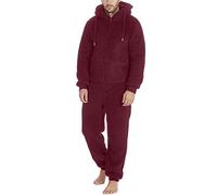 Cexiakong Combinaison d'hiver chaude pour homme - Pyjama une pièce - Douillet et doux - Longue couleur unie - Survêtement d'intérieur - Pyjama pour couple - Avec fermeture éclair, O vin, S