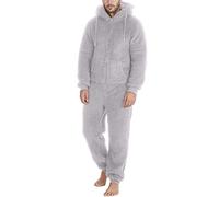 Cexiakong Combinaison d'hiver chaude pour homme - Pyjama une pièce - Douillet et doux - Longue couleur unie - Survêtement d'intérieur - Pyjama pour couple - Avec fermeture éclair, O gris., L