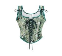 Cexiakong Corset Renaissance pour femme - Vintage - Imprimé floral - Gilet vintage - Corset avec bretelles - Corset gainant - Col en U - Lacets - Corset de fête, vert, S