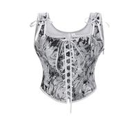 Cexiakong Corset Renaissance pour femme - Vintage - Imprimé floral - Gilet vintage - Corset avec bretelles - Corset gainant - Col en U - Lacets - Corset de fête, gris, L