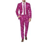 Cexiakong Ensemble disco pour homme 2 pièces - Veste brillante et pantalon - Costume à paillettes à manches longues avec revers - Costume de soirée des années 80 - Costume pour fête, carnaval, mariage
